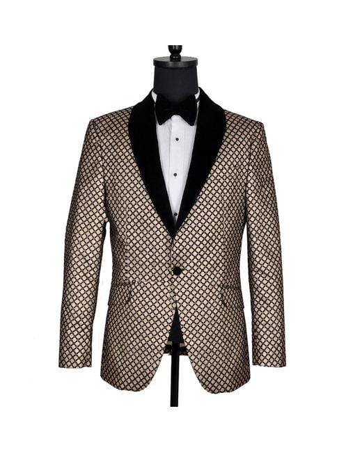 DAVID WEJ Green Washington Jacquard Velvet Shawl Lapel Blazer for men