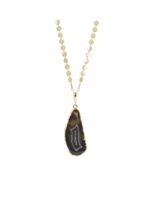 YAA YAA LONDON Metallic Ultra Black Grey Agate Super-long Gold Pendant Necklace