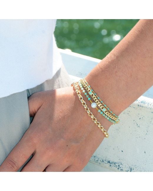 KAMARIA White Lumira Mini Pearl & Gemstone Adjustable Bracelet With Miyuki Beads