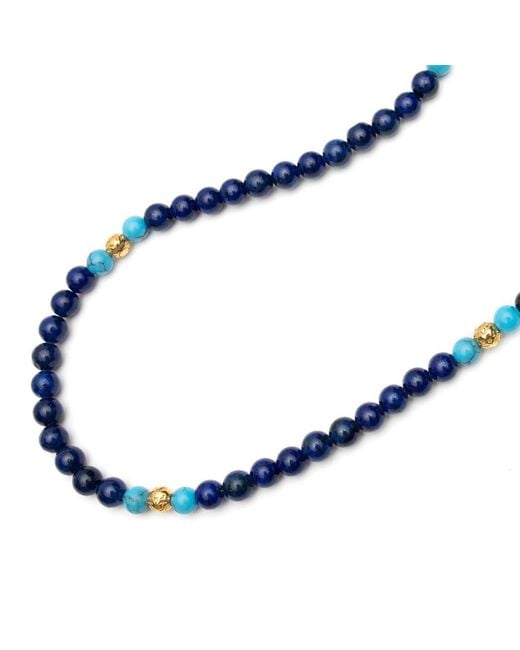 Nialaya Blue Beaded Necklace With Lapis for men