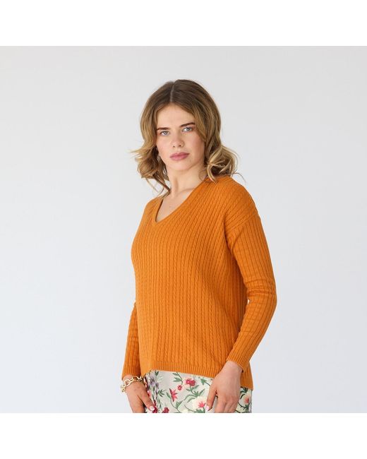 Lindsay Nicholas New York Orange V-Neck Cable Sweater