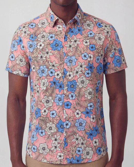 Lords of Harlech Blue Todd Tropical Mix Coral Knit Shirt for men
