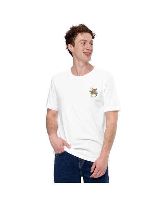 Anchor and Crew White Think Ocean Octopus Fluorescence Cotton Embroidered T-Shirt for men