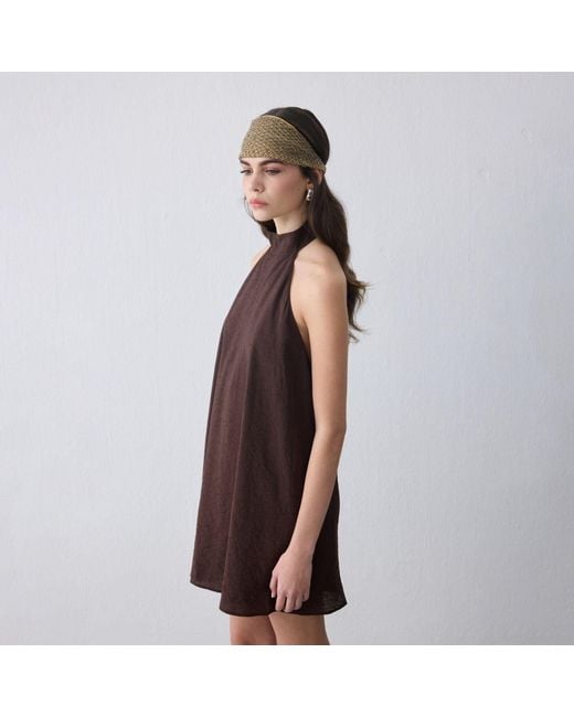 Thisisu Collection Brown Nysa Halter-Neck Jacquard Mini Dress