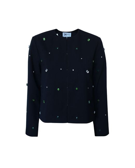 2KStyle Blue Candy Evening Crystal Hand-Embellished Cropped Jacket