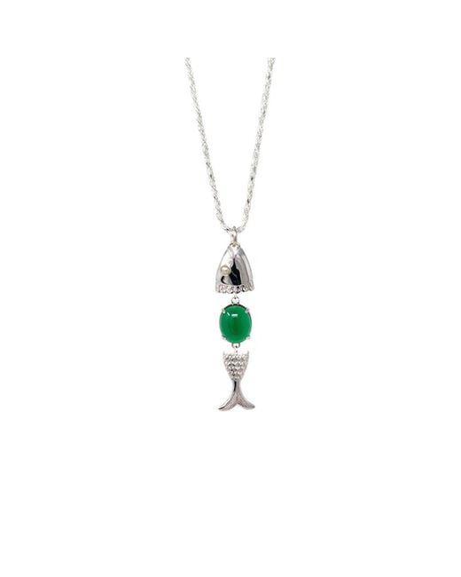 NASI SILVER Green Swimming Fish Neshama Pendant- Spinel