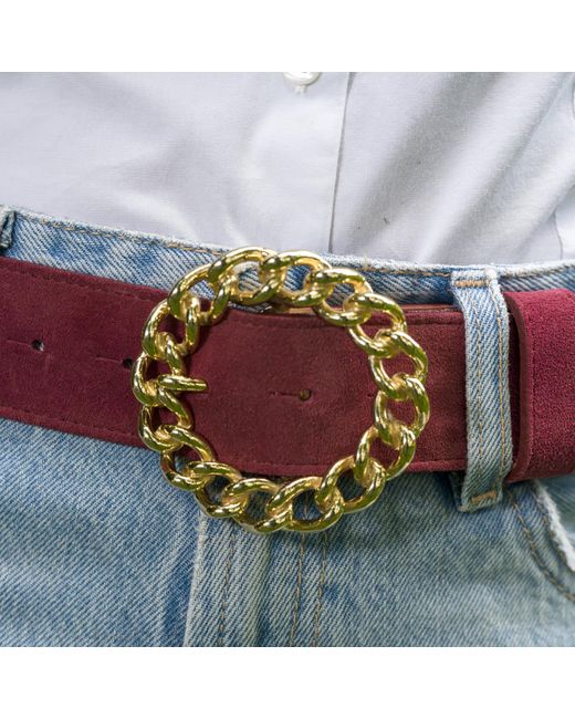 Peachy Belts Ltd Metallic Leopard Print Cowhide Belt With Detachable Chain Buckle