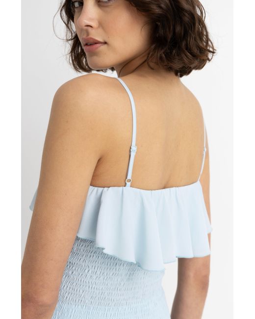 Amy Lynn Blue Stefania Draped Ruffles Top