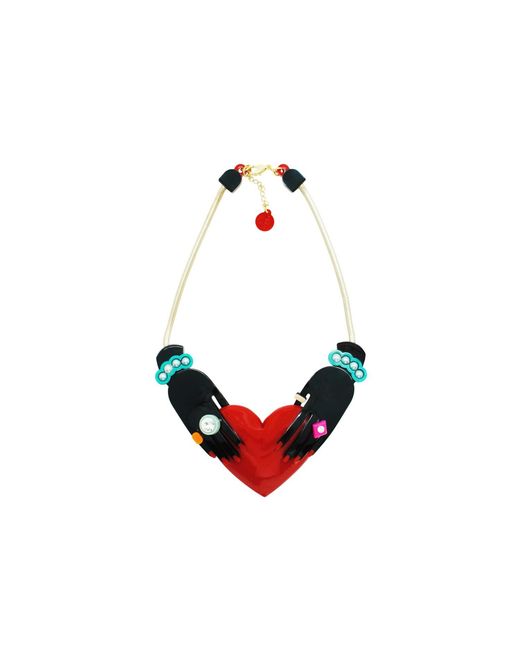 Gissa Bicalho Red Handmade Acrylic Chocker Necklace Hands And Heart