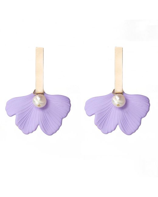 Soli & Sun Purple The Daphne Gold Bar & Lilac Ginkgo Statement Earrings