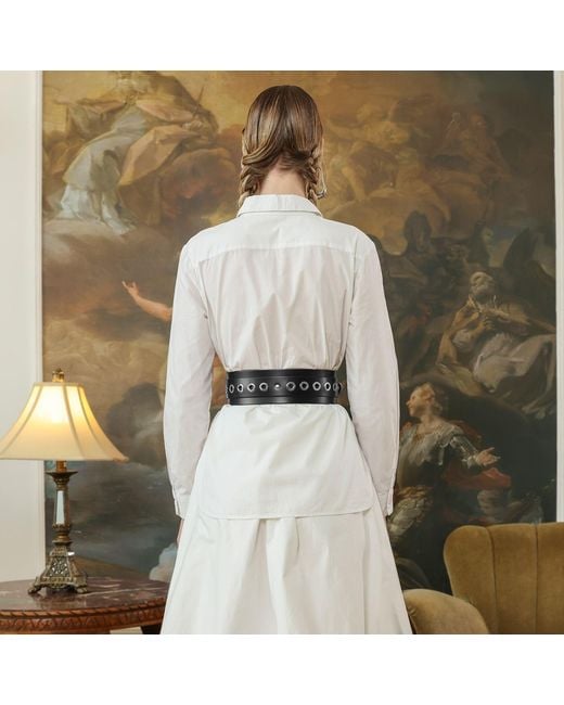 Haute Cuir Black Eyeleted Wide Leather Belt