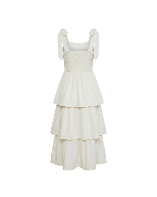 Modenaire White Smocked Midi Dress Tiered Form