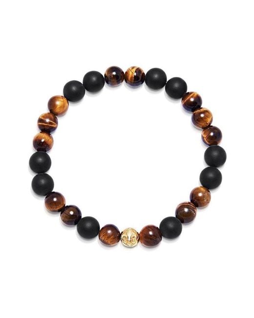 Nialaya Black Wristband With Matte Onyx And Tiger Eye for men
