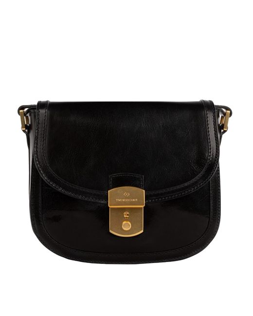 Time Resistance Black Leather Saddle Bag