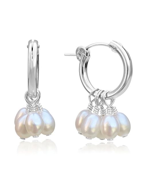 Kiri & Belle White Harlow Pearl Cluster Hoop Sterling Earrings