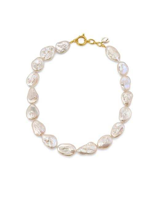 Unaloe Metallic Elegant Long Necklace With Freshwater Cultured Baroque Pearls And Sterling- Plated Lobster Clasp