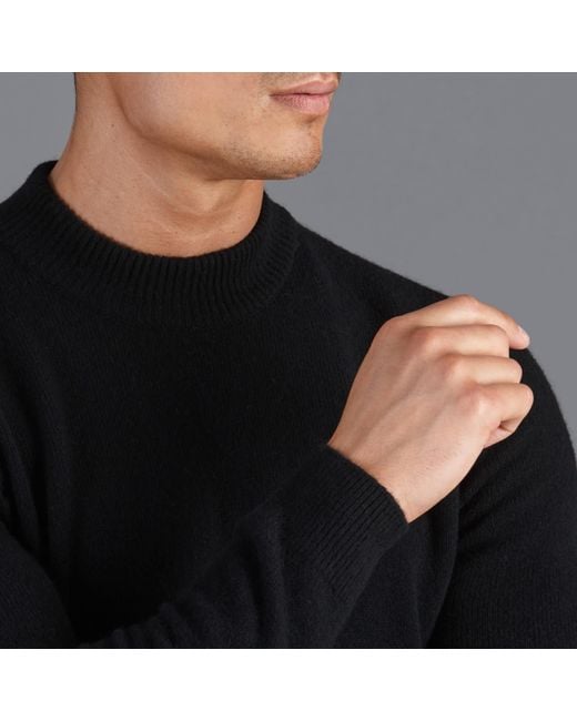 Paul James Knitwear Black Lambswool Arden Narrow Mock Turtle Neck Jumper for men