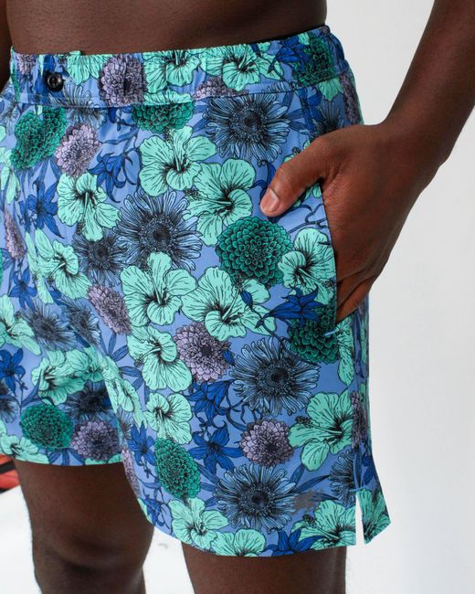 Lords of Harlech Blue Quack Hibiscus Garden Swim Short for men