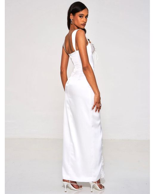 Miss Circle New York White Freddie Lace Satin Maxi Corset Dress