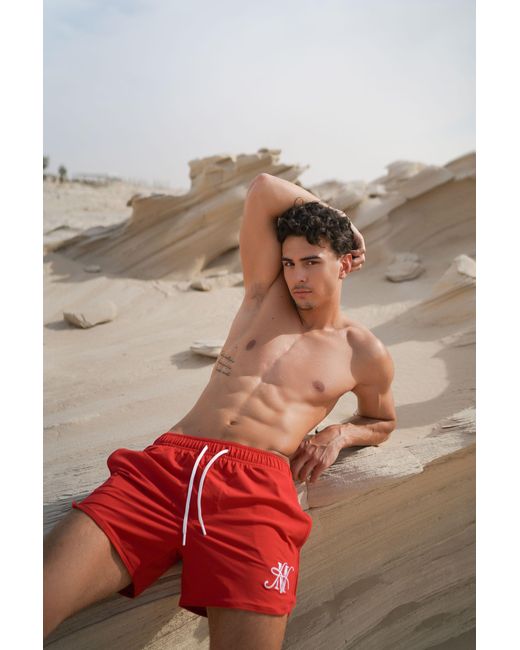 Haus of Mclees Red Sporting Swim Shorts for men