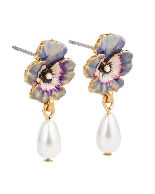 Fable England Metallic Pansy Pearl Earrings & Pansy & Pearl Collector Charm Bracelet Set