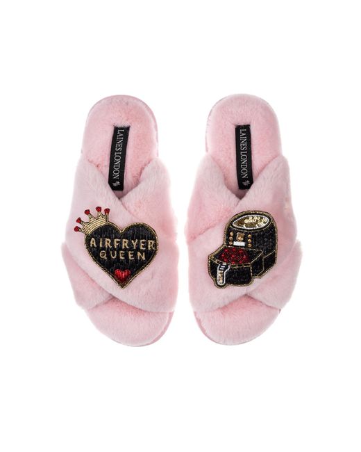 Laines London Pink Classic Laines X Juliet Sears Slippers With Airfryer Queen Brooches