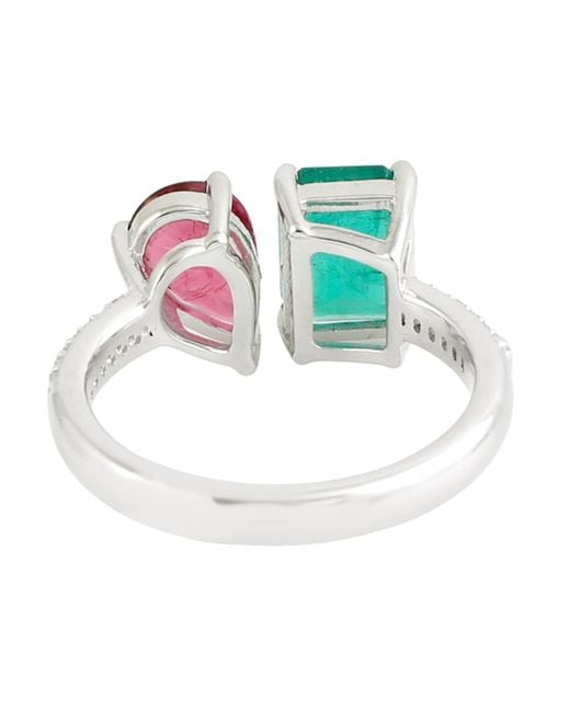Artisan Green Emerald & Ruby Diamond Open Bypass Ring