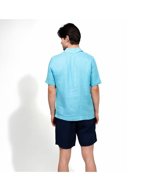 Maison Tangerine Blue Aqua Linen Short Sleeve Shirt For for men