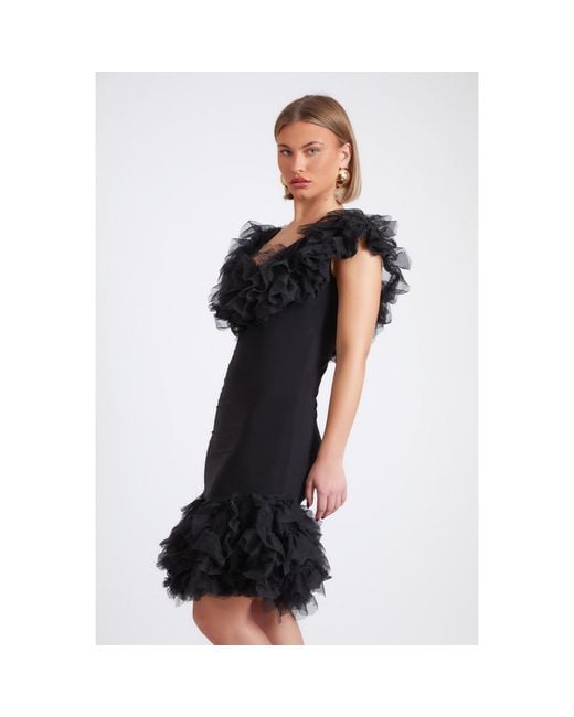 ROSIE BILLINGTON Black Nera Ruffle Party Dress