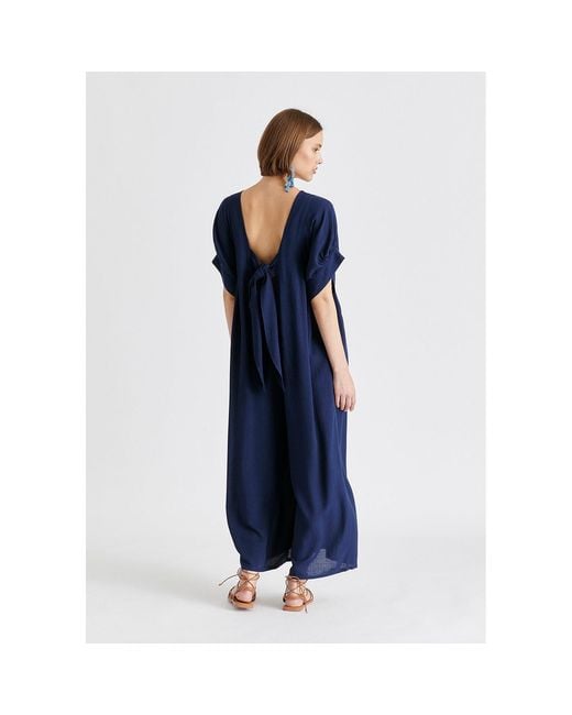 Paisie Blue Relaxed Fit Wide Leg Jumpsuit With Belt