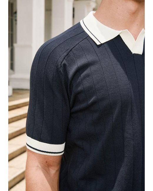 Vayla Blue Open Collar Relaxed Fit Breathable Polo Shirt for men