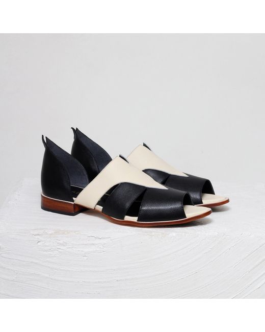 Mafalda Black Agatha Two-Tone Peep-Toe Sandals