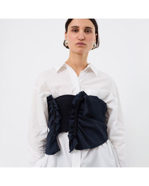 Ccy Currency Blue Halterless Frill Top