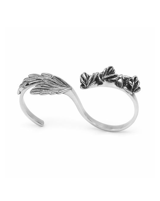 Unaloe Metallic Sterling Double Ring With Roses – Two Finger Floral Statement Jewelry For Handmade