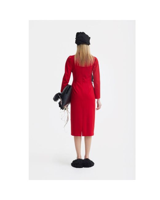 Julia Allert Red Long Sleeve Solid Formal Midi Dress –