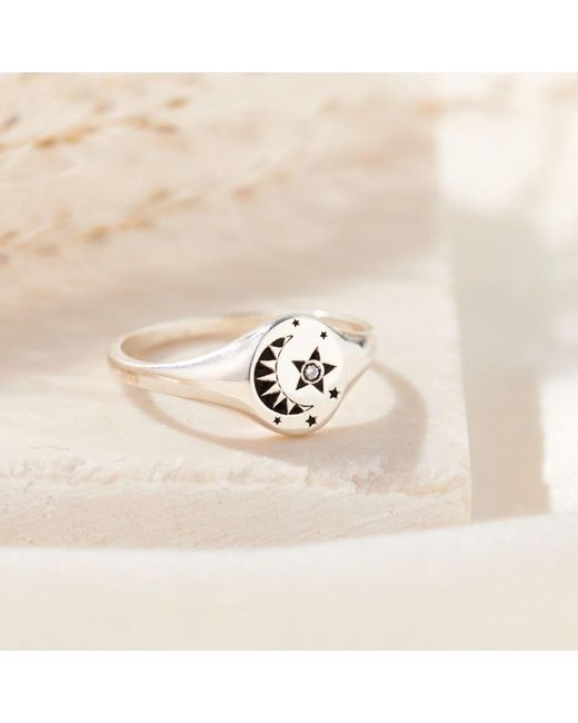 Posh Totty Designs Metallic Sterling Silver Celestial Diamond Signet Ring