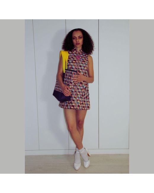 Couture to Your Door Blue Mod Mini Geometric Aline Tapestry Dress