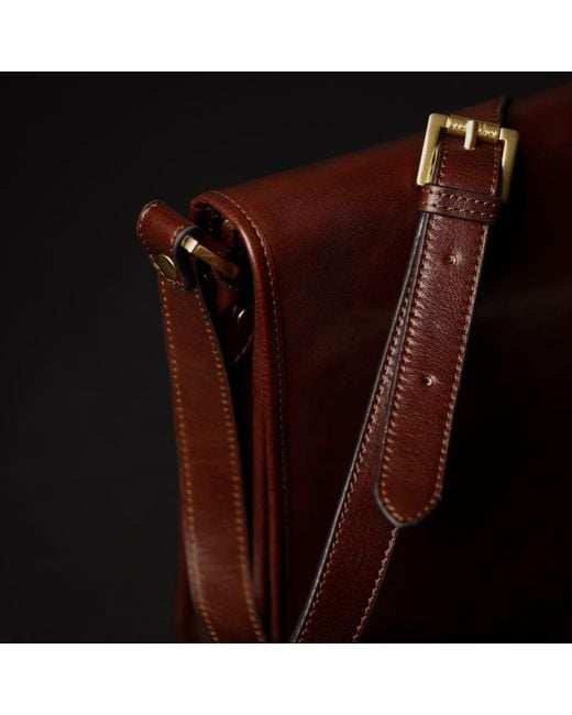 Time Resistance Brown Small Leather Messenger Bag for men