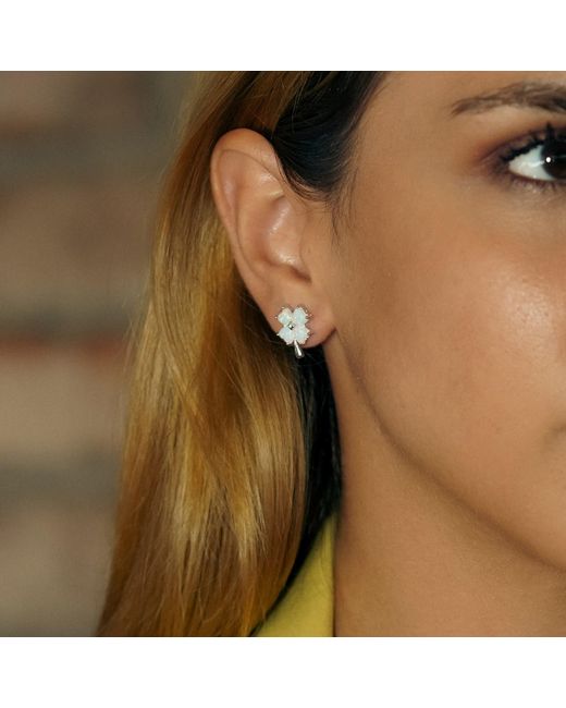 Spero London Metallic Opal Four Leaves Clover Sterling Stud Earring