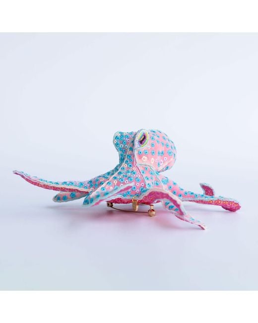 Nana Watanabe Blue Flora Octopus – Sculptural Embroidered Brooch