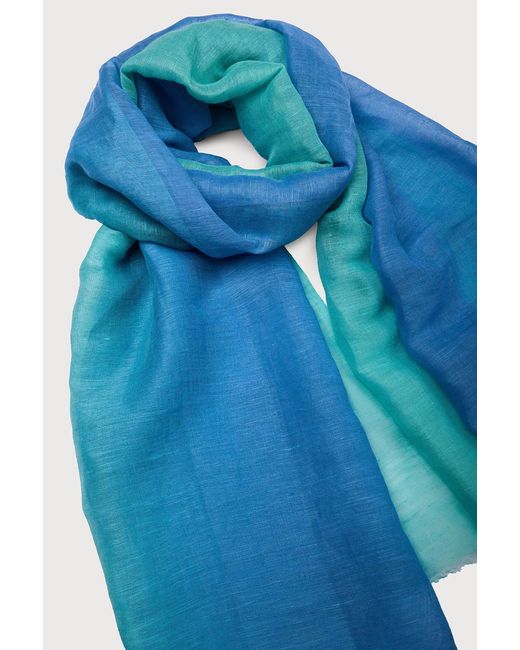 Saachi Blue Linen Ombré Aqua Scarf