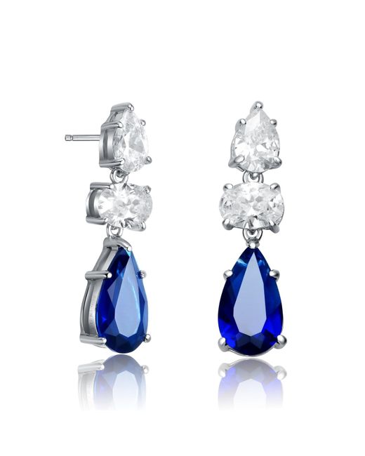 Genevive Jewelry Blue Sterling Silver White Gold Plated Pear And Oval Cubic Zirconia Drop Earrings