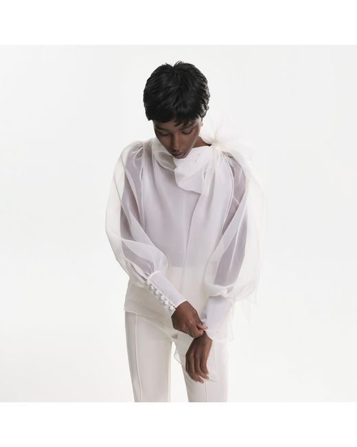 Lita Couture White Sheer Organza-Silk Blouse