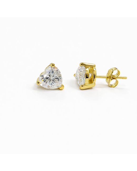 Pearl Code White Angel Heart Moissanite Stud Earrings, -Plated