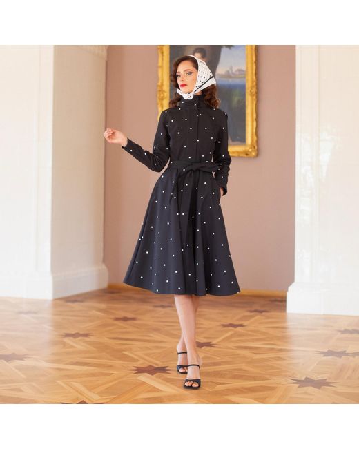 RainSisters Black Fitted & Flared Coat With Detachable Hood: Timeless Polka Dots
