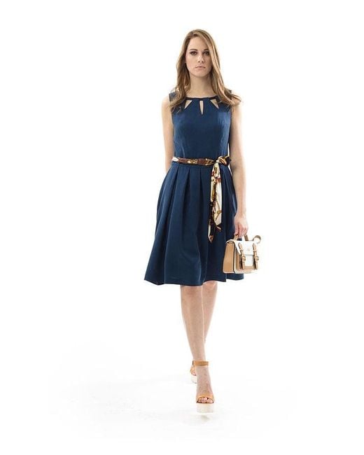 Conquista Blue Sleeveless Pleat Detail Dress
