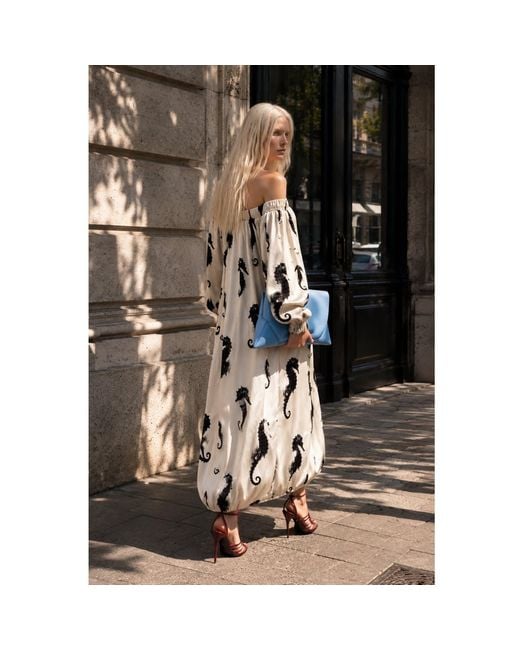 Julia Allert Natural Neutrals Ivory Off-Shoulder Seahorse Loose-Fit Dress – Capsule Edition