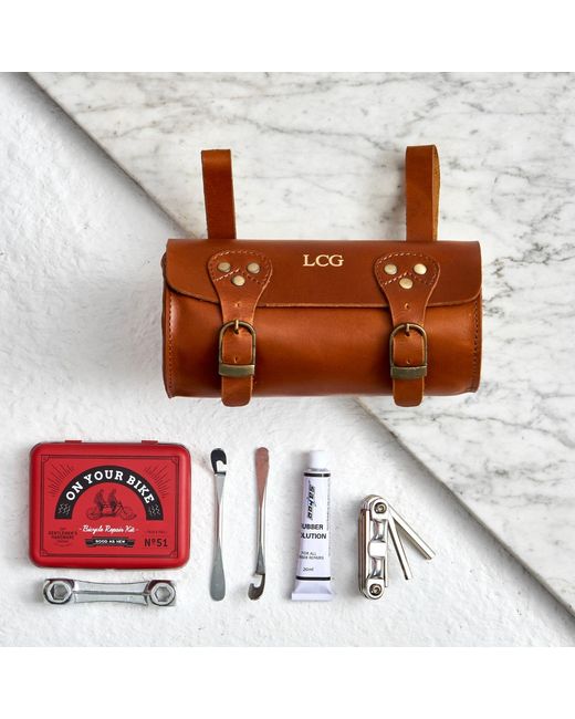 VIDA VIDA Brown Leather Bike Saddle Bag for men