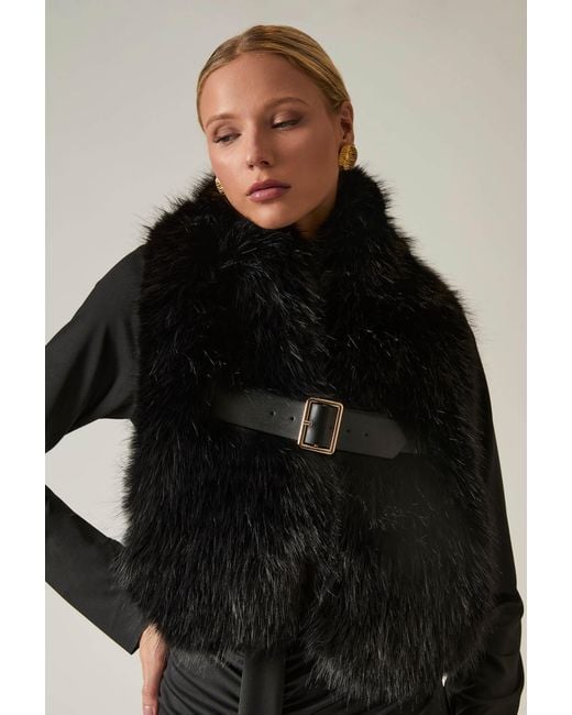James Lakeland Black Buckled Faux Fur Collar