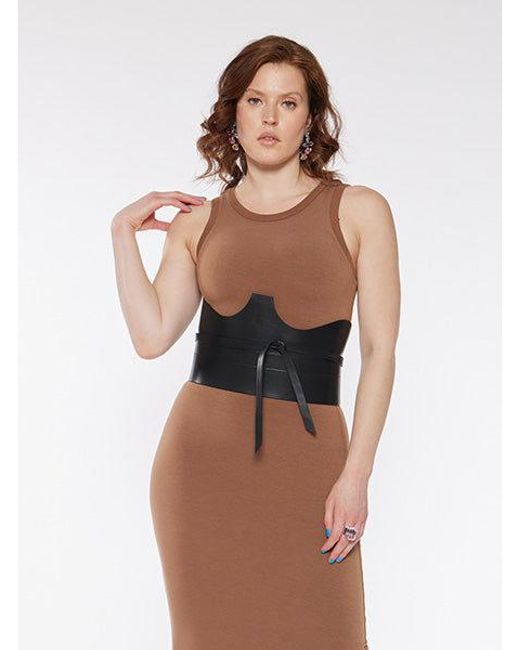 Circular Path Brown Pecan Cut Out Corset Belt